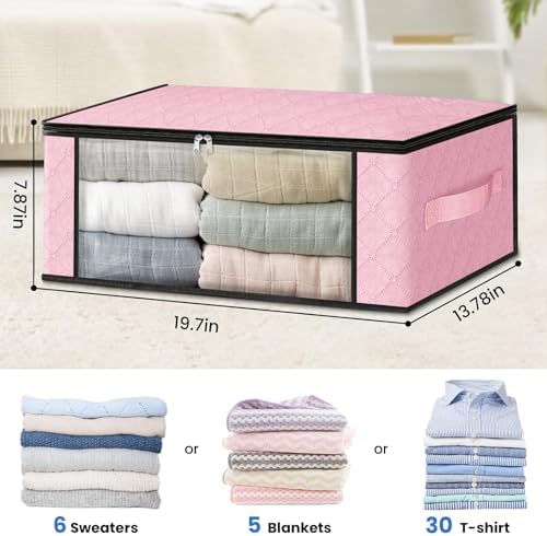 HomeHacks 4-Pack Clothes Organizer Storage Bags, 35L Storage Bins, Pink - Image 2