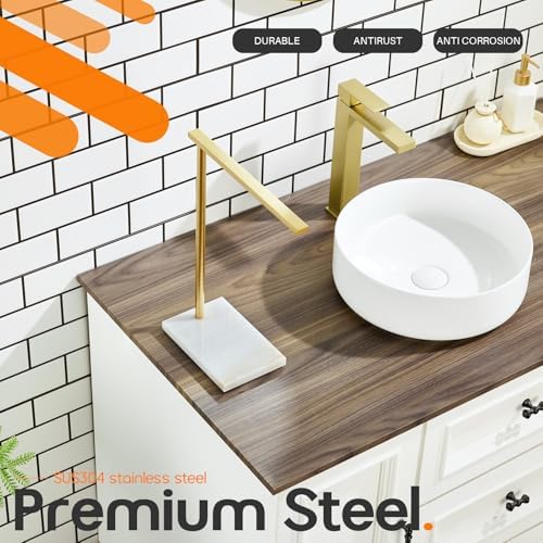 Hand Towel Bar for Bathroom Vanity Countertop 1-Tier Towel Holder Free Stand with Heavy Marble Base Thicken Steady, Gold Stainless Steel AN7002GD - Image 3