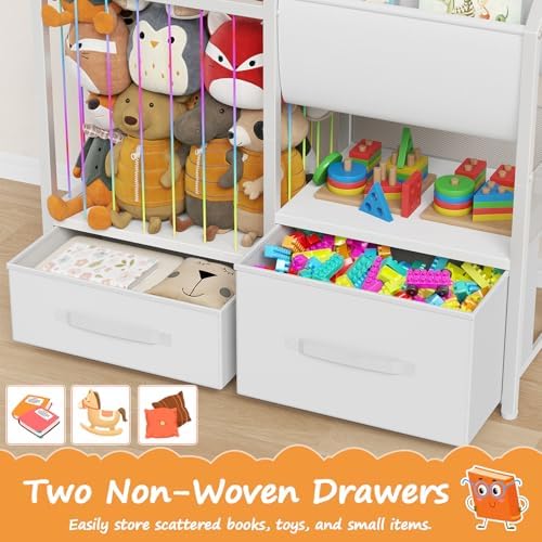 HOOBRO Kids Bookshelf and Toy Storage Organizer, Stuffed Animal Storage with Sling Bookshelf and Non-Woven Fabric Drawers, Children Bookcase for Nursery, Playroom, Kids Room, White WT37CW01 - Image 6