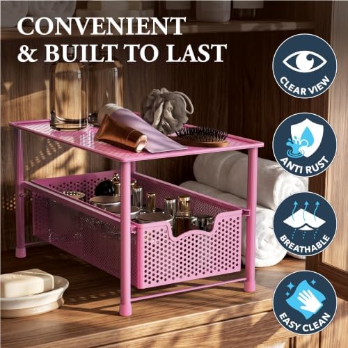 Simple Houseware Stackable Under Sink Sliding Basket Drawer, Pink - Image 5