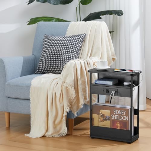 Narrow Side Table with Charging Station Small Spaces Narrow End Table - Image 2