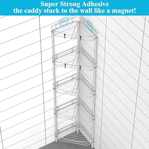 HuggieGems Metal Floor Standing Corner Shower Caddy, Silver, 5 Tier - Image 2