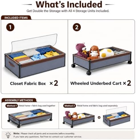 OMAIRA 2-Pack Under Bed Storage With Wheels,Underbed Shoe Storage Organizer - Image 3