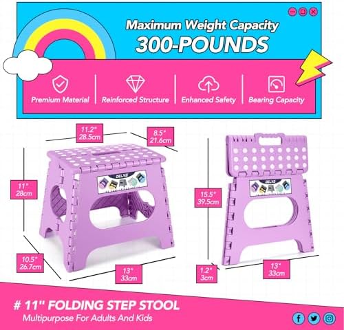 Delxo Folding Step Stool 11 Inch,300 Lbs Step Stool for Kids&Adults Purple - Image 2