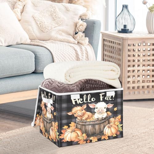 Cute Highland Cow Storage Bins with Lids and Carrying Handle,Foldable Storage Boxes Organizer Containers Baskets Cube with Cover for Home Bedroom Closet Office Nursery - Image 5