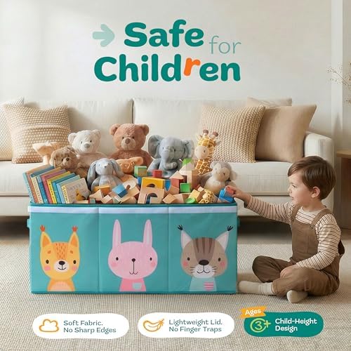 SoftOwl Extra Large Toy Storage Organizer with Lid - Sturdy, Collapsible Toy Chest Storage Box with Cute Design - Toys Bin with Dividers for Kids, Boys, Girls, Nursery, Bedroom, Play room 37"x16"x14" - Image 3