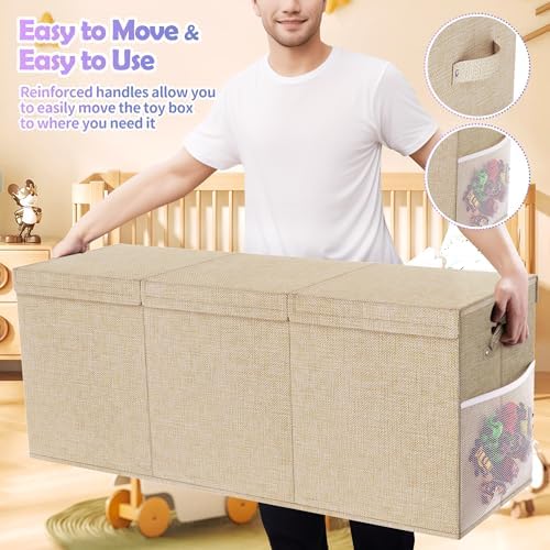 Extra Large Toy Box, Collapsible Toy Storage Organizer, 40"x16"x16", Beige - Image 5