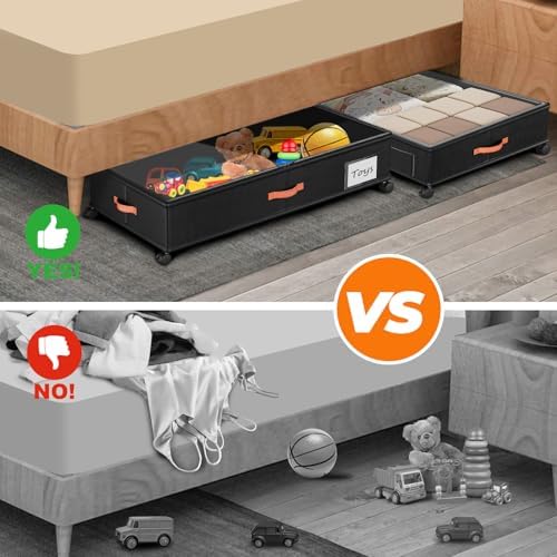 Ashwanth Under Bed Storage with Wheels, 2-Pack, XXL Large, Black - Image 3