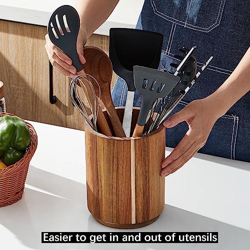 Acacia Wood Utensil Holder, 360° Rotating, Large Countertop Organizer, Farmhouse Kitchen Decor - Image 5