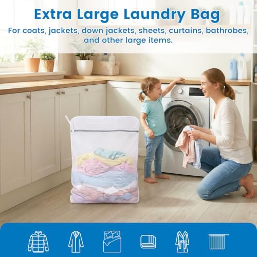 Dntorx 2 Pack X-Large + XX-Large Mesh Laundry Bags for Delicates, White - Image 3