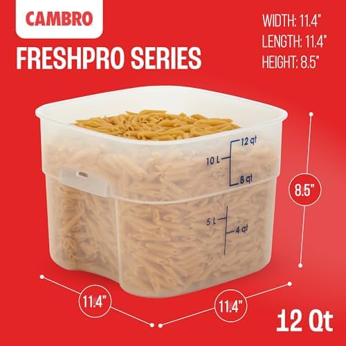 Cambro FreshPro 12 Quart (QT) Food Storage Container with Lid (Restaurant Grade) - for Food Prep, Commercial Kitchen, Pet and Dog Food Container (Translucent) - Image 4