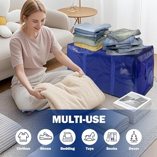 4 Pack Extra Heavy Duty Large Moving Bags with Strong Zipper & Carrying Handles, Sturdy Clothes Storage Bag Totes Bins, Packing Bags Moving Boxes College Moving Supplies, Dark Blue - 33 gal - Image 5