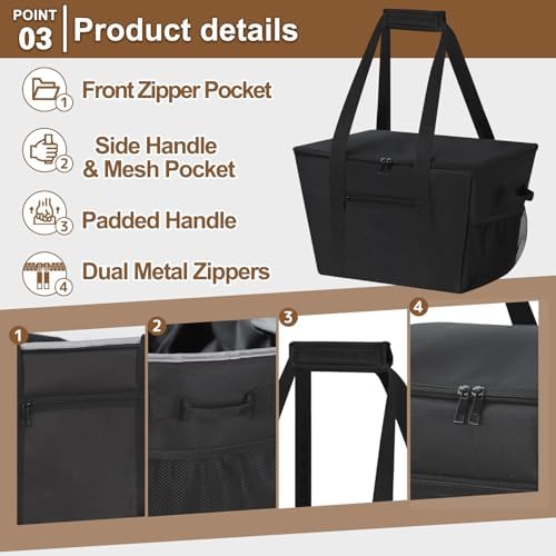 Reusable Grocery Bag – Expandable Insulated Cooler Bag with Bottom Board, Collapsible Insulated Shopping Bag with Zipper & Drawstring, Heavy Duty Tote Bag for Shopping, Delivery, Picnic, Beach - Image 5