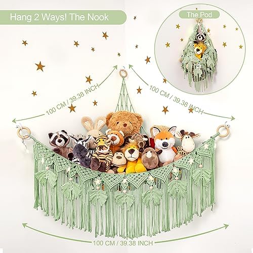 Macrame Stuffed Animal Storage with Star Light, Corner Hammock for Nursery - Image 4