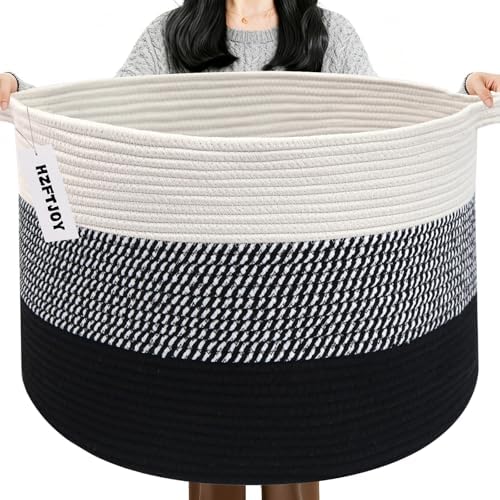 90L Extra Large Blanket Basket,Woven Laundry Basket-Mixed Black by HZFTJOY