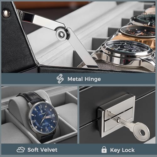 ProCase 6 Slots Watch Case Box for Men -Black - Image 3