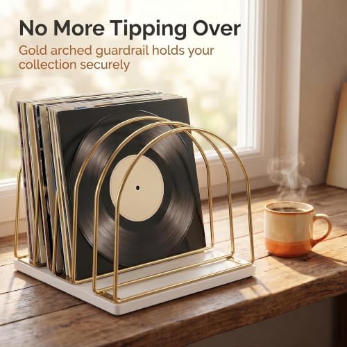Wooden Vinyl Record Storage Holder, Gold - Image 5