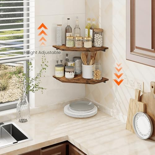 Homode Corner Shelf Wall Mount, Set of 2 Floating Corner Shelf Organizer for TV Accessories, Speaker, Cable Box, Game Console, Storage for Bathroom Kitchen Living Room Bedroom, Rustic Brown - Image 2