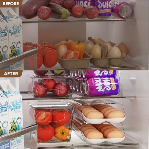 theaoo Egg Holder for Fridge, Automatic Rolling Egg Container, White, 1Pack - Image 6