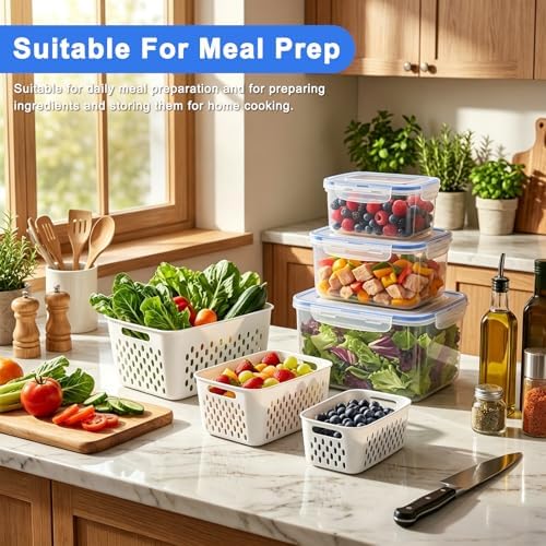 3 Pcs Fruit Storage Containers for Fridge with Removable Colander, Lid - Image 6