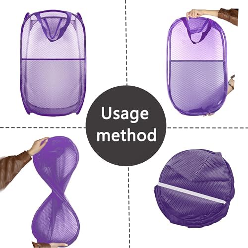 Collapsible Pop Up Laundry Hamper, Extra Large Mesh Foldable Laundry Basket Bag, 28" x 16" x 16", 2 Pack (Black + Purple) - Image 4