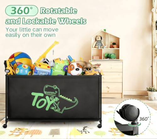 MISSLO Large Toy Box with Wheels Big Toy Chest for Kids Organizer Toy Storage Bin, 124L, Black - Image 2