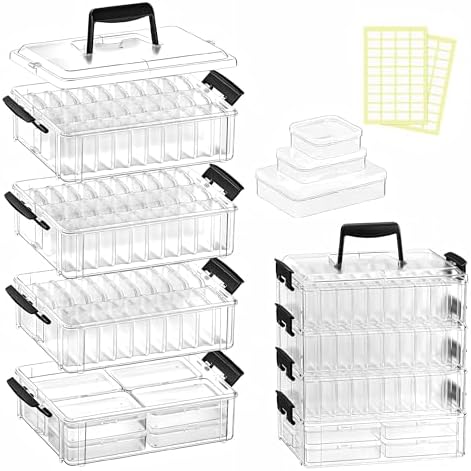 Stackable Bead Storage Organizer, 88 Small Plastic Containers with Lids, 4-Layer Clear Bead Organizer Box, 3 Sizes, Portable, for Jewelry and Crafts by Unknown
