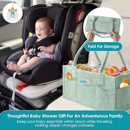 Cute Castle 2 Pack Diaper Caddy Organizer - Portable Baby Caddy Organizer with Handle, Nursery Storage Bin and Car Organizer for Girls, Boys - Baby Gift Basket - Green - Image 6