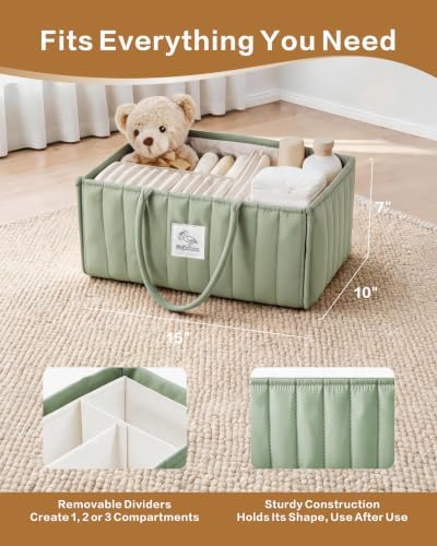 Diaper Caddy Organizer – Nursery Storage Basket (Soft Sage) - Image 2