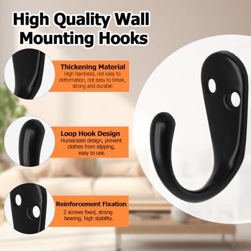 Bonsicoky 10 Pcs Wall Mounted Coat Hooks, Black - Image 3