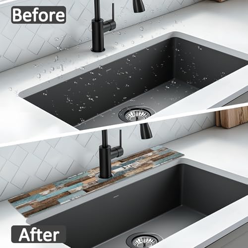 24" X 5.5" Kitchen Sink Splash Guard Faucet Mat Wood Grain Super Absorbent Fast Drying Faucet Guard & Draining Mat Sink Splash Guard Behind Faucet for Kitchen, Bathroom - Image 6