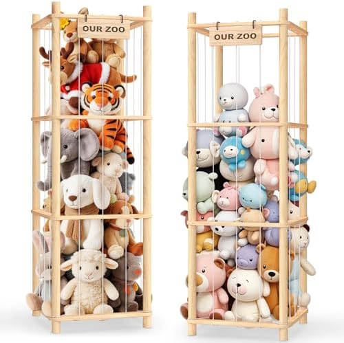 Woodure Stuffed Animal Storage & Organizer, Wooden Cute Zoo Toy Holder for Toddler Rooms, Playrooms & Bedrooms(2pcs) by CraftingNatureandComforts