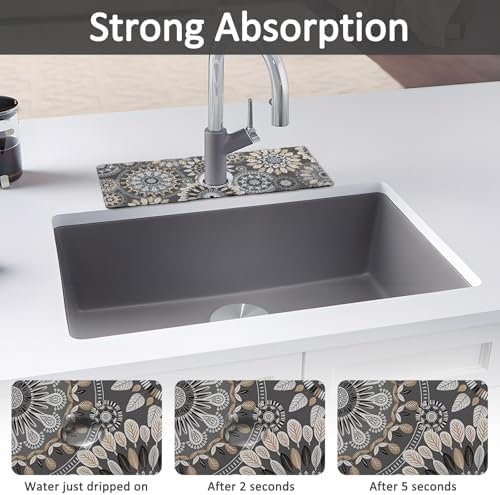 2PCS 15" X 5.5" Kitchen Sink Splash Guard Faucet Mat Mandala Super Absorbent Fast Drying Faucet Guard & Draining Mat Sink Splash Guard Behind Faucet for Kitchen, Bathroom - Image 3