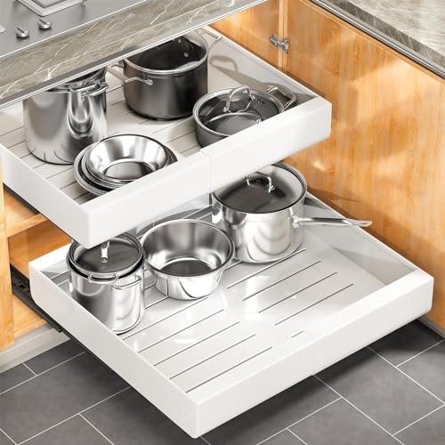 Pull out Cabinet Organizer, Expandable(12"-20") Heavy Duty Slide out Drawers Fixed with Adhesive Nano Film for Pots, Roll out Shelf Storage for Kitchen Base Cabinet, Pantry, Bathroom(2-Pack) by Kitstorack