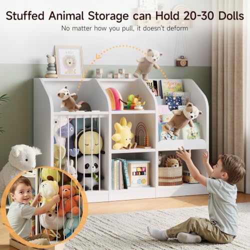 ONBRILL Toy Organizer with Bookshelf & Stuffed Animal Storage, White - Image 3