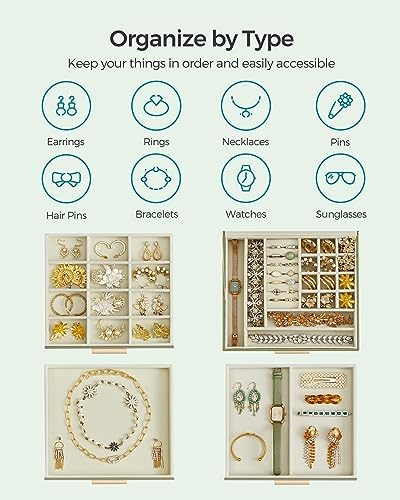 SONGMICS Jewelry Box Organizer, 4-Layer Storage with 3 Drawers, Glass Lid - Image 3
