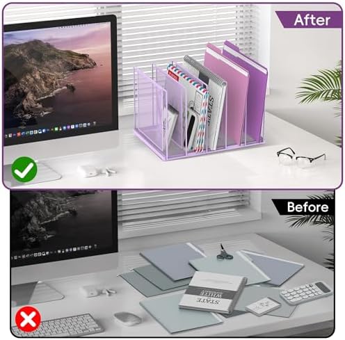 File Organizer for Desk, 5-Section Vertical File Sorter, Paper Holder Organizer Standing Metal File Folder for Office Home Classroom, Purple - Image 6