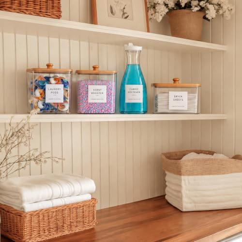 3+1 Pack Laundry Pods Containers & Dryer Sheet Holder & 64 oz Laundry Detergent Dispenser with Pump, Laundry Room Organization and Storage Jars with Lids, Labels and Scoops for Scent Booster, Powder - Image 3