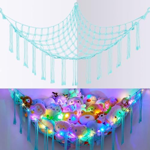 Basumee Stuffed Animals Hammock with LED Light Corner Net, Girls Room Decor by Basumee