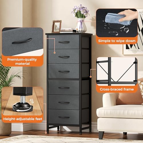 Sweetcrispy Tall Fabric Dresser for Bedroom, 6 Drawer Chest of Drawers - Image 6