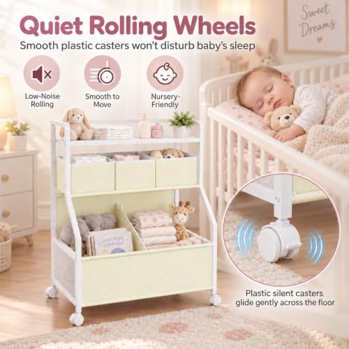 Rolling Diaper Cart with Drawers,Baby Essentials Storage Organizer Station - Image 5