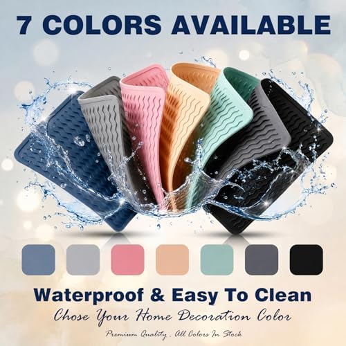 CAKETIME 2 Pack Silicone Dish Drying Mat for Kitchen Counter Place mats Cooking Accessories Drainers Rack Under Sink Protector Home Household Items Extra Large 18"x16" Beige - Image 3