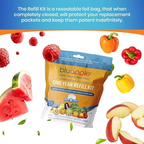 Bluapple Produce Saver Ethylene Gas Absorber - Fresh Fruit & Vegetable Storage, Food Savers for Refrigerator, 8 Packets (9g each), Each Packet Lasts 3 Months, Kitchen Must Haves, USA Made - Refill Kit - Image 4