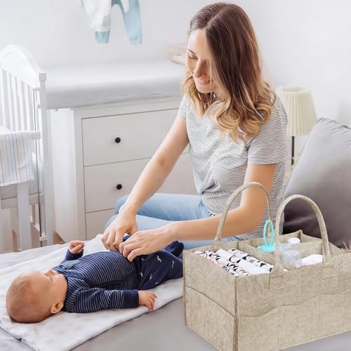 2 Pack Diaper Caddy Organizer, Portable Baby Caddy Organizer with Handle, Collapsible Nursery Storage Bin and Gift Baskets for Girls and Boys - Newborn Essentials, Baby Shower Gifts (Oatmeal) - Image 6