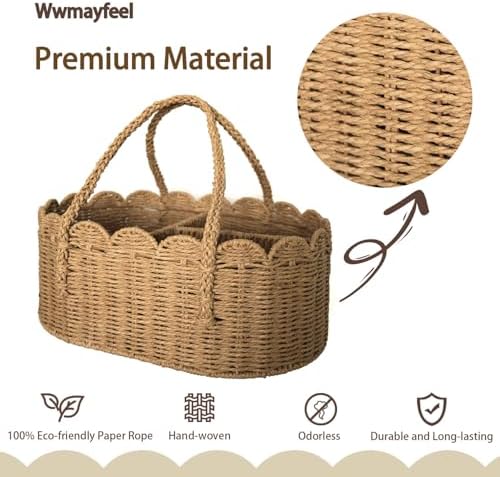 Diaper Caddy Organizer, Paper Rope Storage Baskets Nursery Bin with Removable Divider, Portable Car Organizer for Diapers, Baby Shower Gifts, Newborn Essentials Must Haves - Image 2