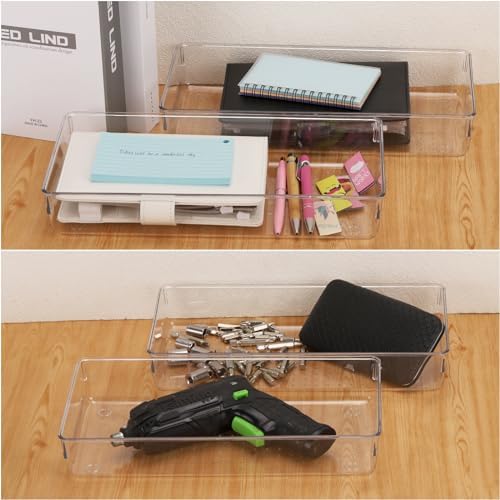 6Pcs Clear Plastic Drawer Organizers Tray 12" x 6.2" Storage Bins with 25Pcs Non-Slip Pads for Makeup, Jewelries, Kitchen Utensils, Bathroom and Office - Image 5