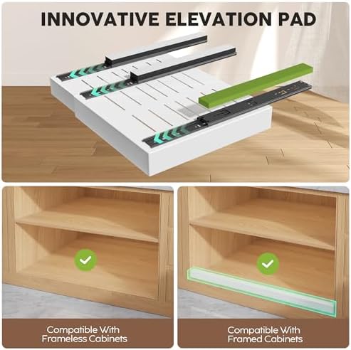 Seinloes 6 Pack Pull Out Cabinet Organizer 21"Deep with Raising Pad for Framed Cabinets,Expandable Slide Out Drawers with 4pcs Divider Racks,Roll Out Shelf Adhesive,Adjustable Width 12.05"-20.4"White - Image 2