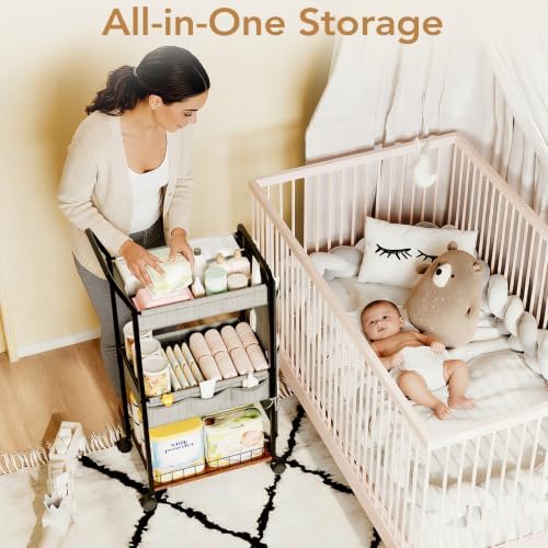BBLIKE Diaper Caddy Organizer, Baby Cart with Basket and Side Pockets - Image 3