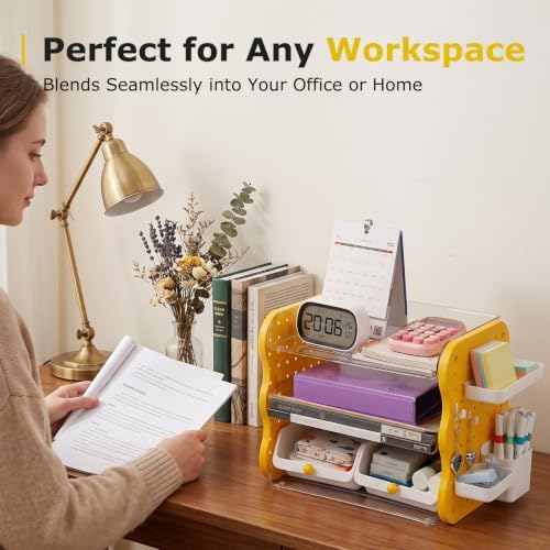 COMIX 3-Tier Paper Organizer Letter Tray, File Organizer for Desk, Yellow - Image 2