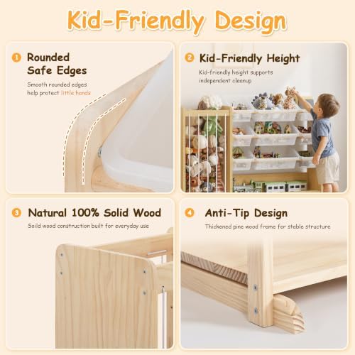 3-in-1 Montessori Toy Organizer with Bookshelf,12 Clear Bins &Plush Storage - Image 5
